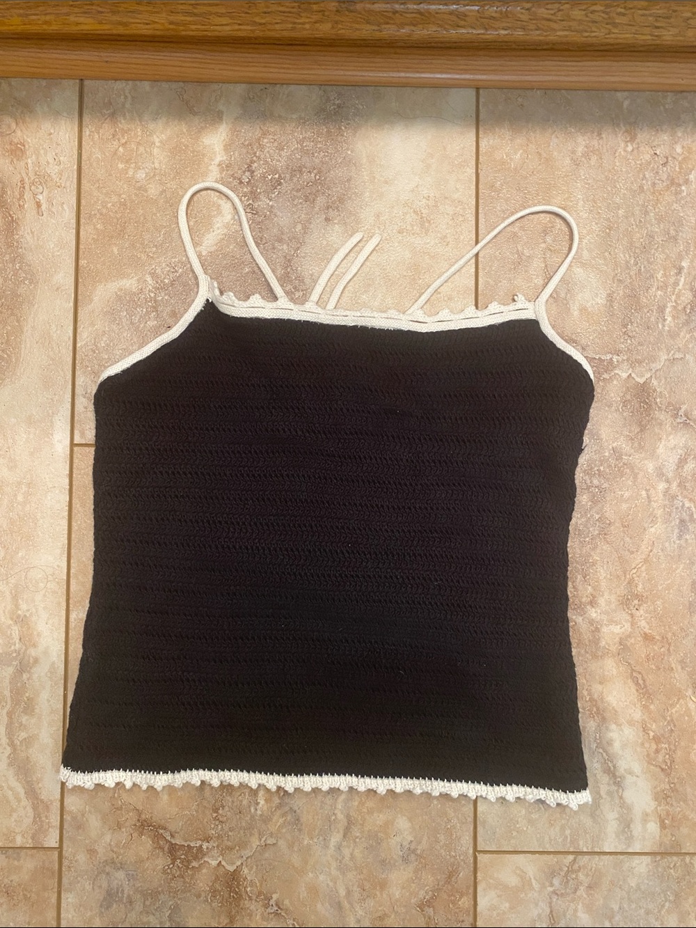 Abercrombie & Fitch Black Crocheted Tank with White Trim